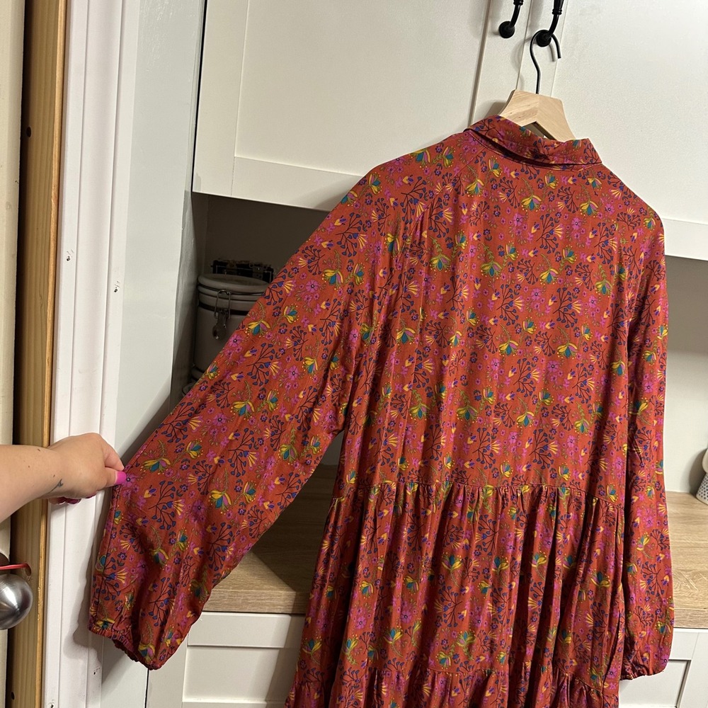 Natural Life Peasant Maxi Dress Womens L Floral Boho Tiered Long Sleeve Cottage - Picture 13 of 13